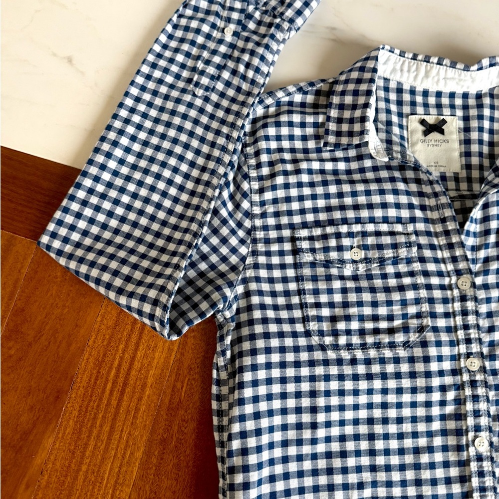 Gilly Hicks Plaid Shirt Button Down Front Navy Blue & White Checkered Size XS - Picture 10 of 17